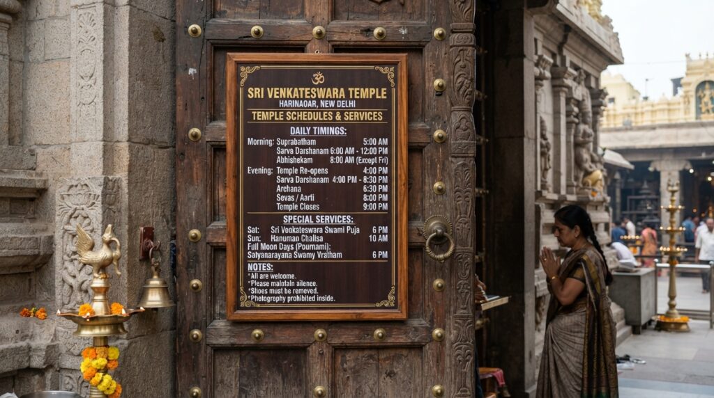 Informational sign on temple door
