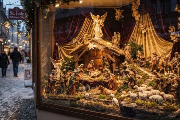 Religious store window Nativity